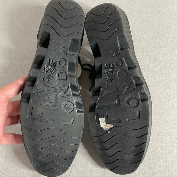 Fly London Poma Black Leather Wedge Closed Toe Strappy Shoes - Picture 7 of 9